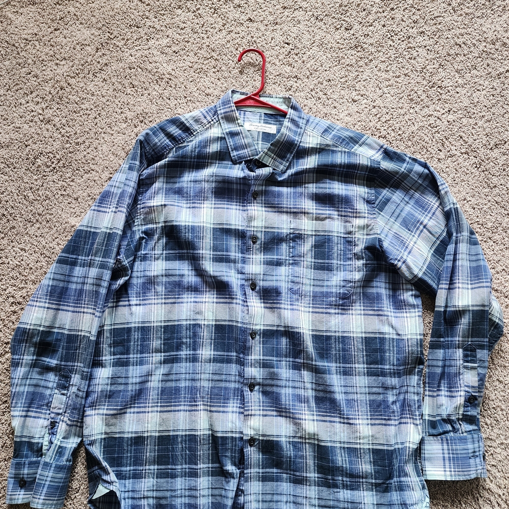 Tommy Bahama Navy and White Plaid Shirt